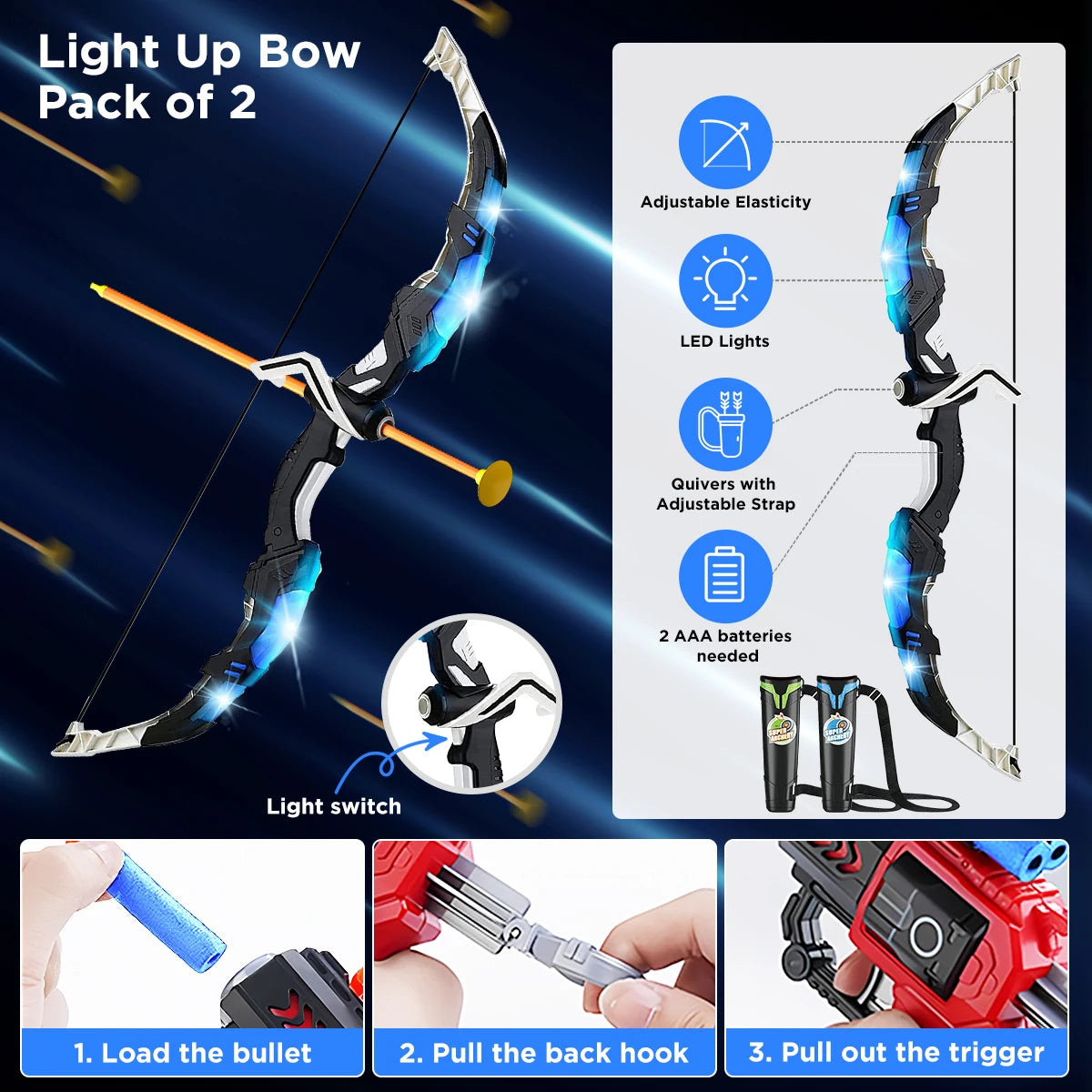 Toy For Kids LED Light Up Archery with Suction Cup Stand