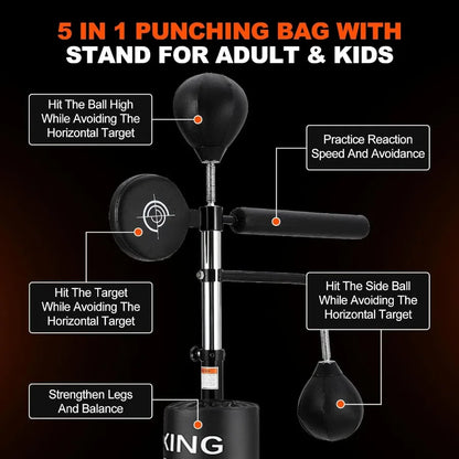 5 in 1 Adjustable Height Punching Bag with Stand