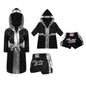 Metallic Trim Satin Belted Robe Hooded Set