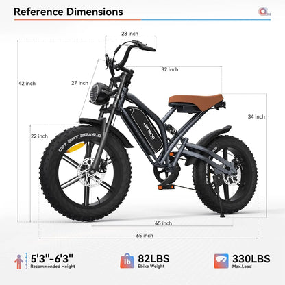 30MPH 1000W Peak Motor Electric Bicycle Adult 20*4 Inch Fat Tire