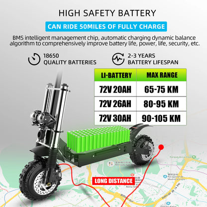 1200W-6000W Dual Motor E-Scooter  11" Off Road Tire