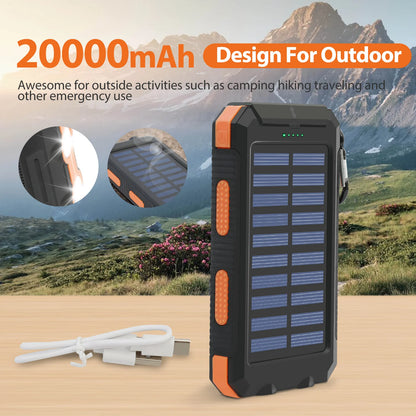 Solar Power Bank Waterproof  2 LED Light Flashlight For Cell IPhone