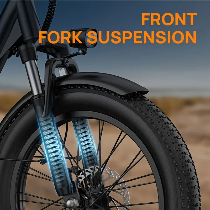 20MPH, 20''X3" Fat Tire, 7-Speed E-Bike with Dual Disc Brake