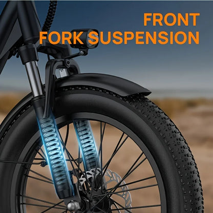 20MPH, 20''X3" Fat Tire, 7-Speed E-Bike with Dual Disc Brake