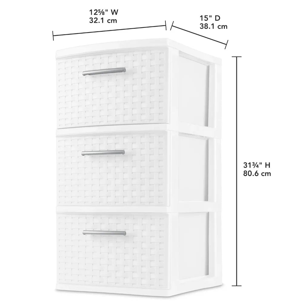 3 Drawer Woven Tower, White