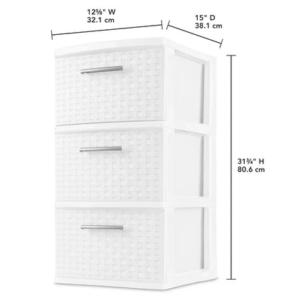3 Drawer Woven Tower, White