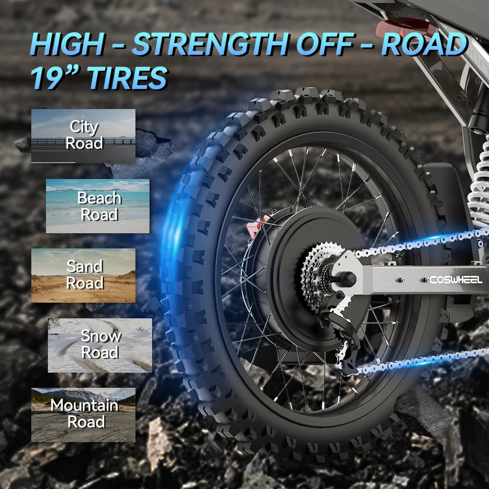 Adult Electric Bike 3000W Power Motor High-Strength Off-Road Tires
